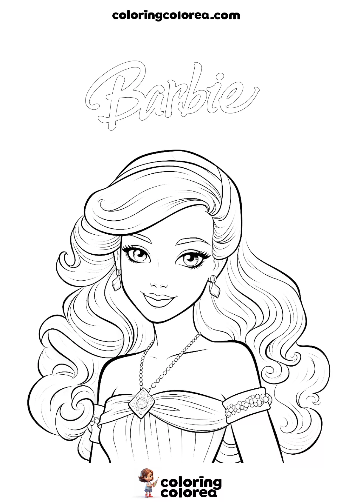 Dibujo para colorear gratis de un retrato de Barbie. Aprende a maquillar