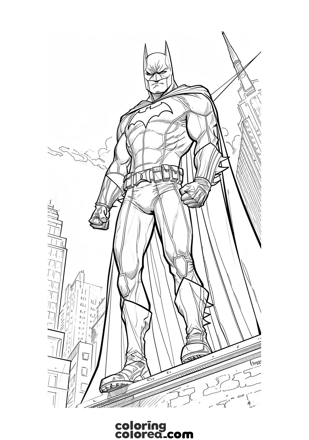 Dibujo para colorear gratis de Batman vigilando Gotham