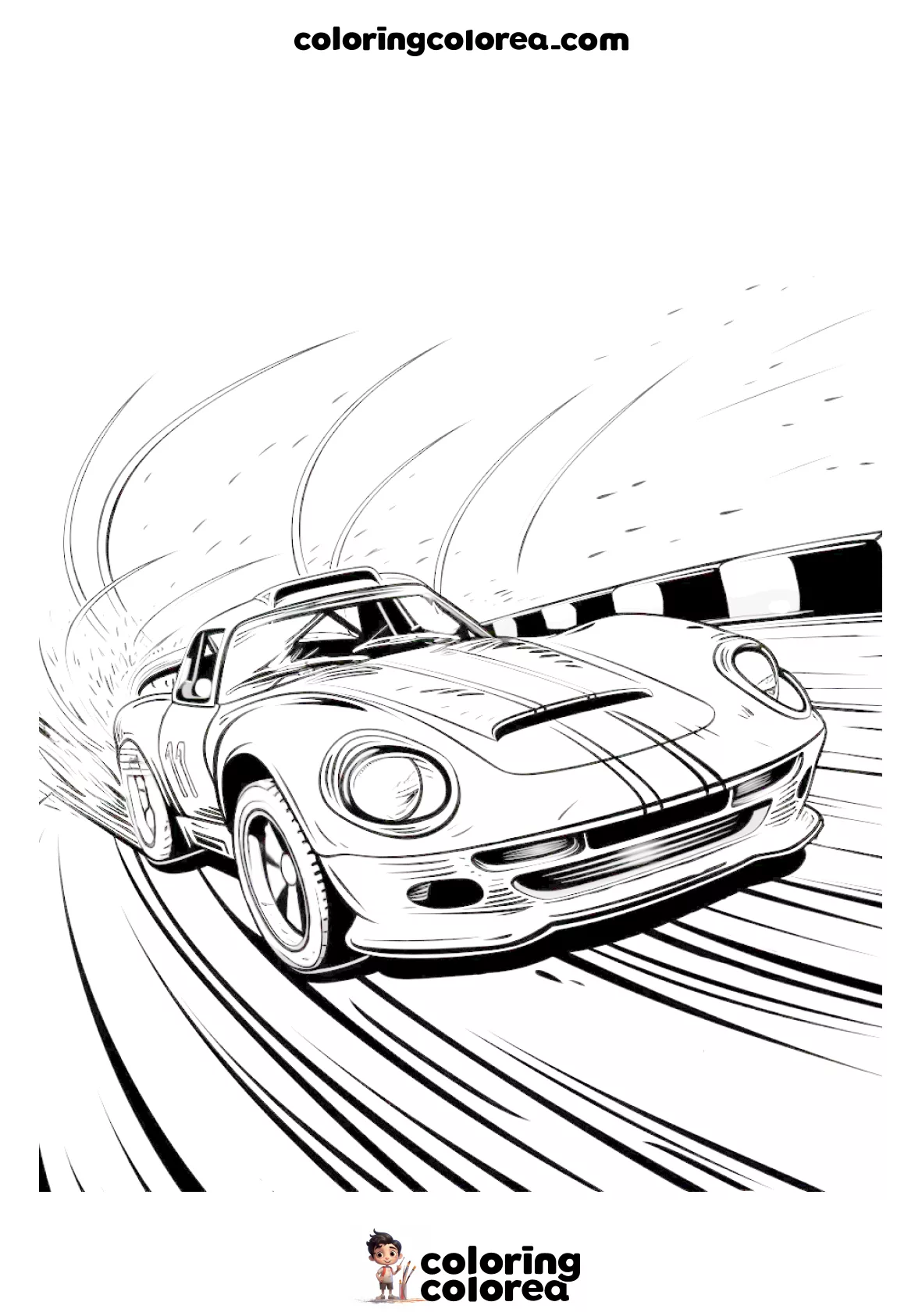 Dibujo para colorear de un coche en una carrera estilo Porsche