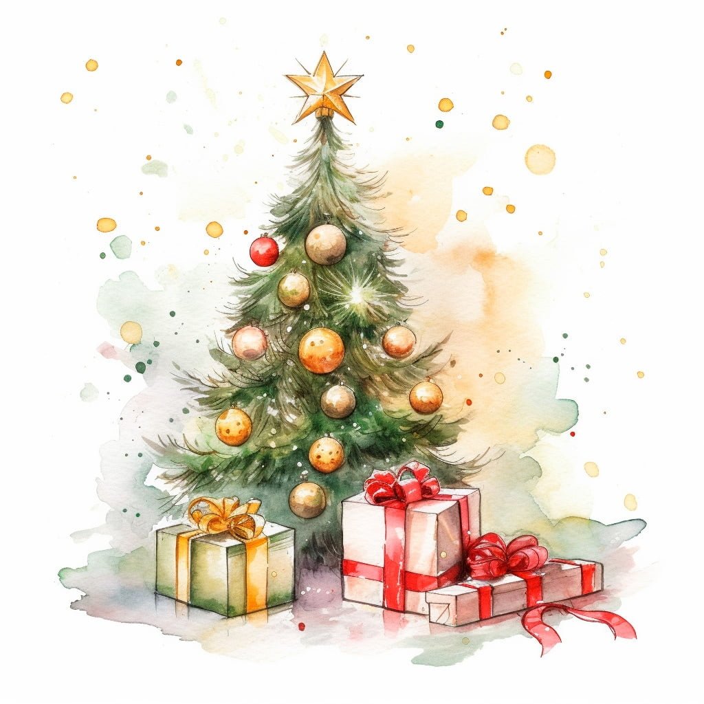 Ilustración de un Árbol de Navidad con regalos
