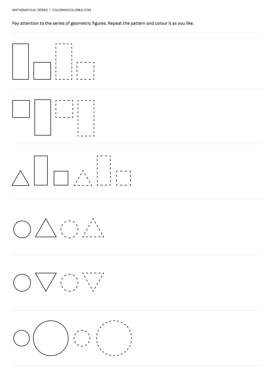 Mathematics education worksheet for the recognition of basic geometric shapes