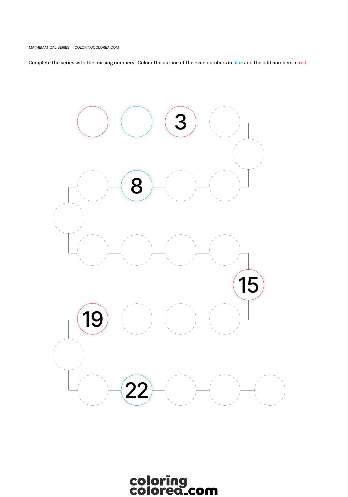 Maths worksheet for 5 to 7 year olds. Chained numbers