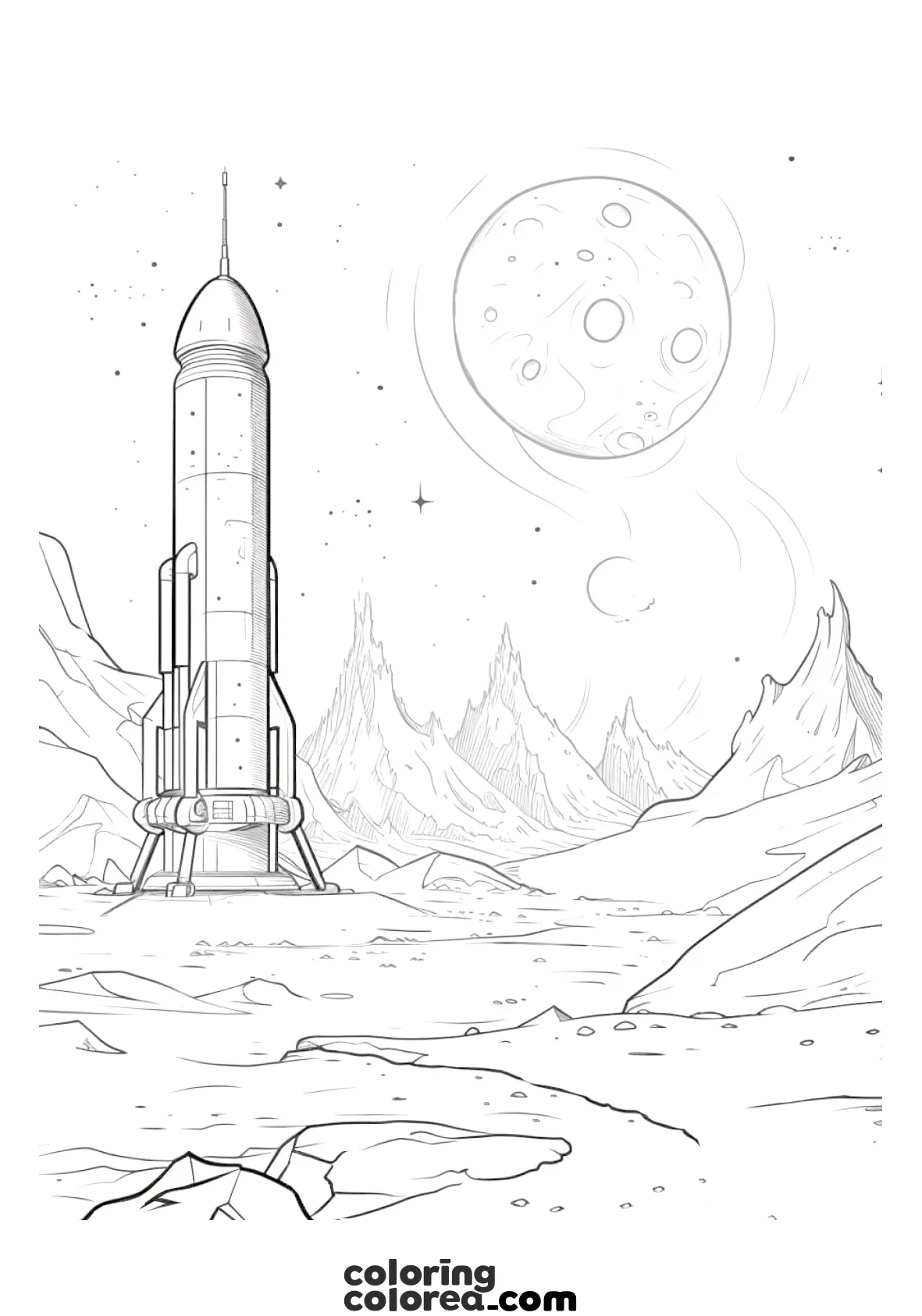 Dibujo para colorear gratis de un paisaje lunar