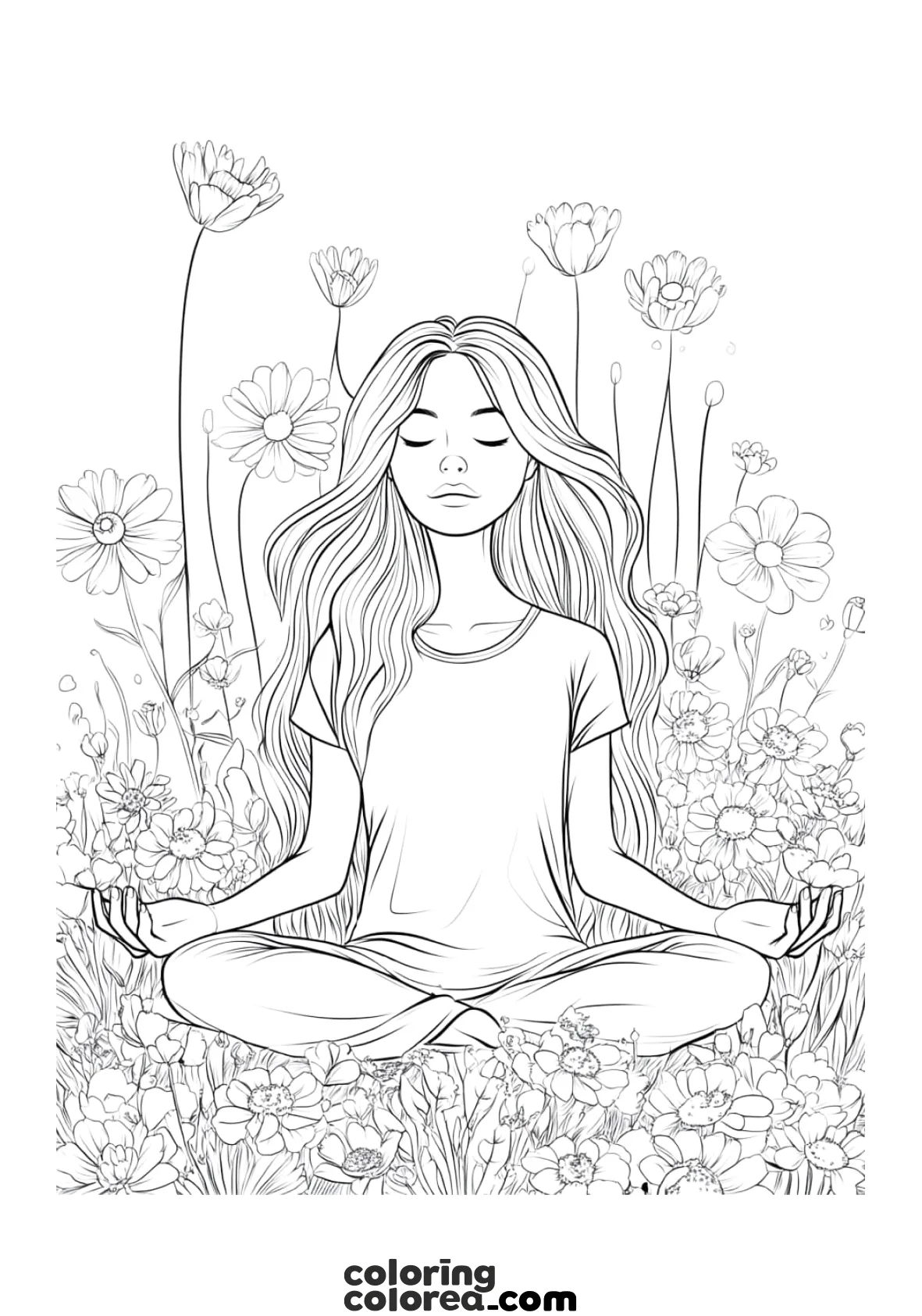 Colouring drawing of a young woman practising Yoga