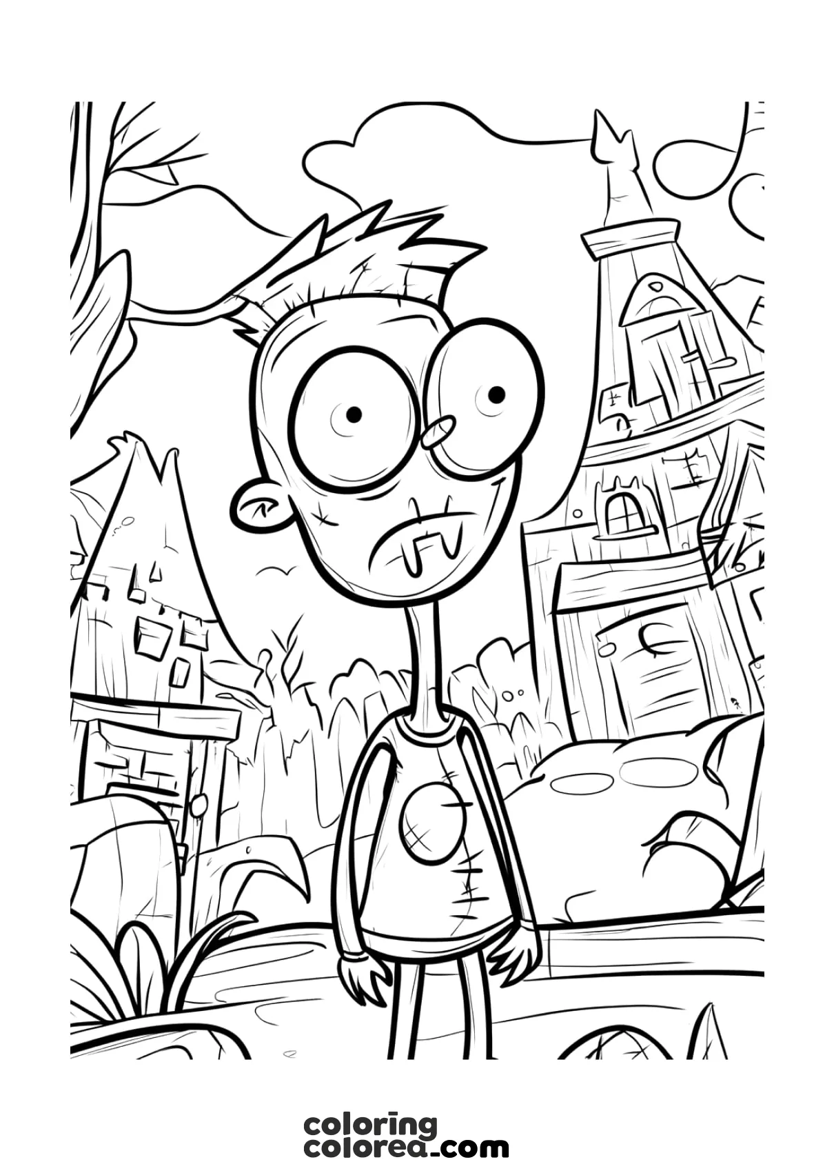 Free coloring pages for children of a funny Halloween zombie