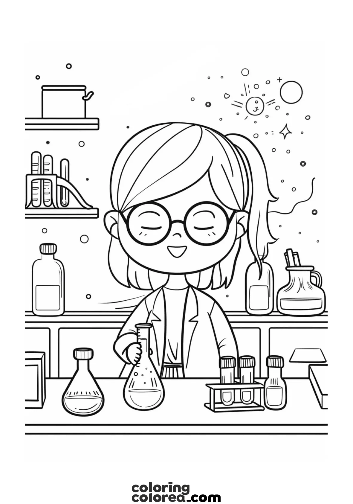 Dibujo para colorear gratis de una científica química