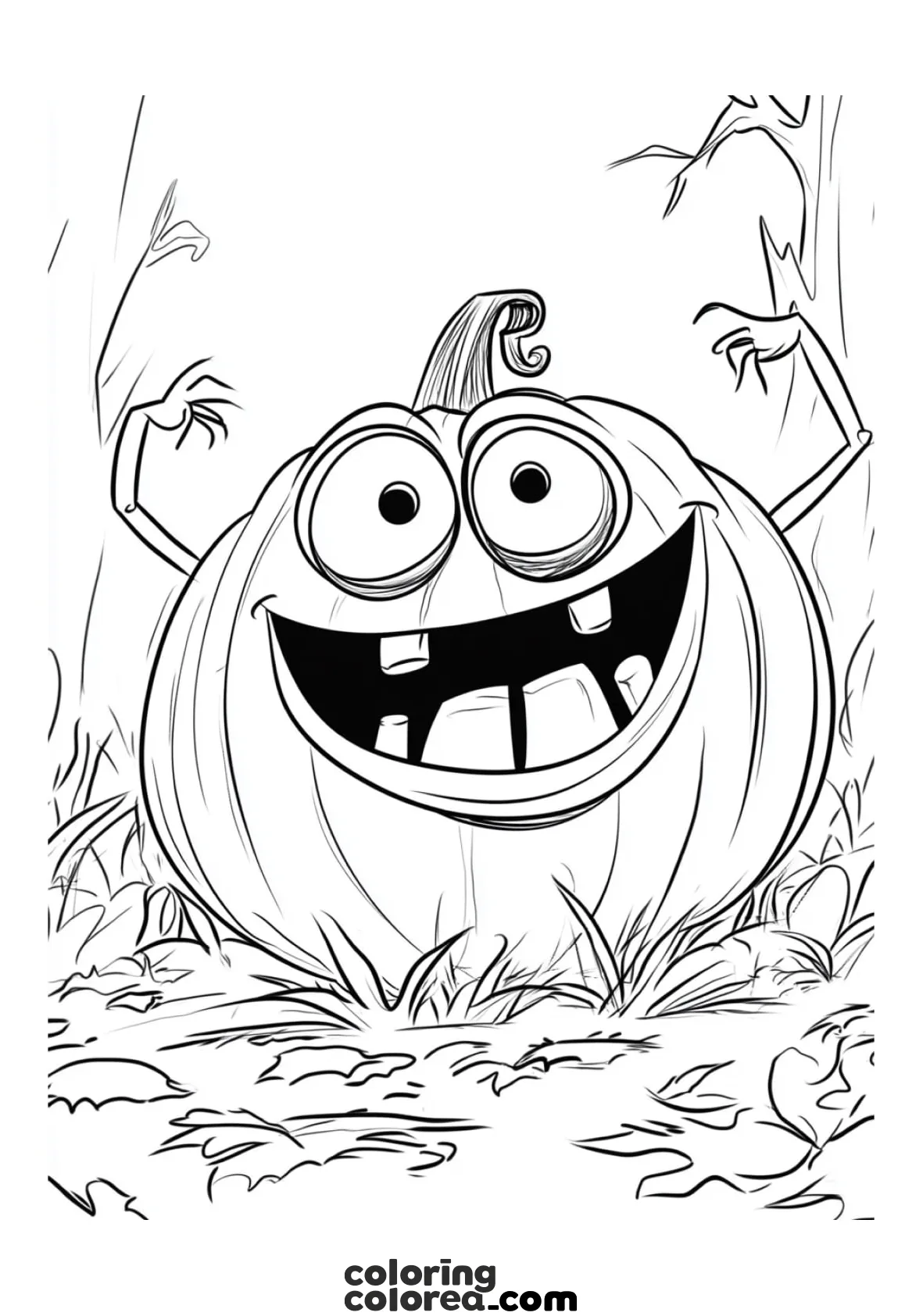 Free colouring drawing of a funny crazy Halloween pumpkin