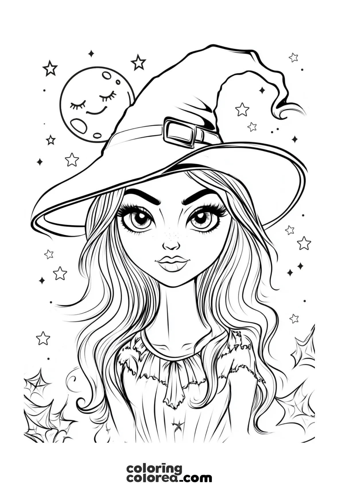Brujita de Halloween para colorear gratis