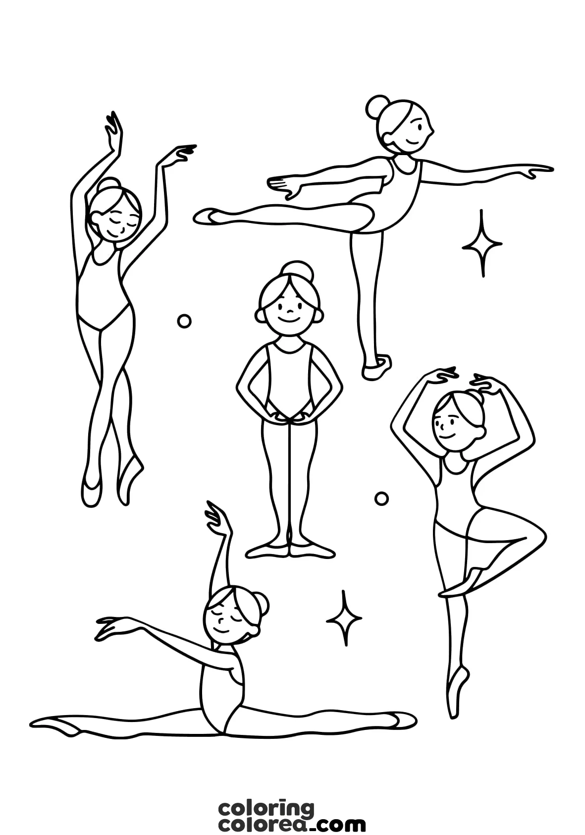 Drawing for colouring with different ballet figures