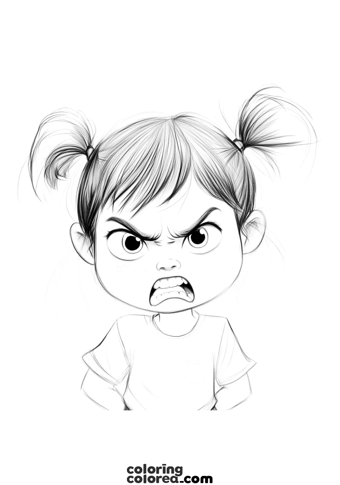 Colouring drawing of different emotions: anger girl