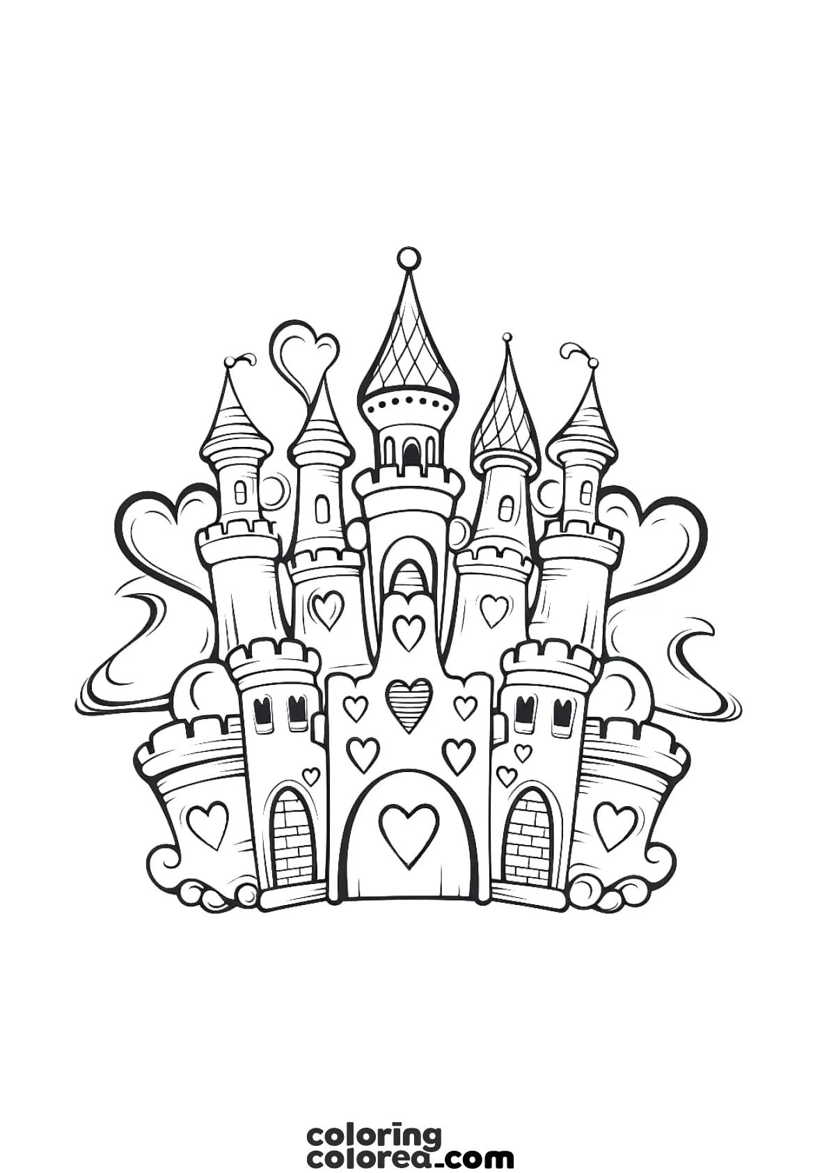 Free colouring drawing of a castle with many towers