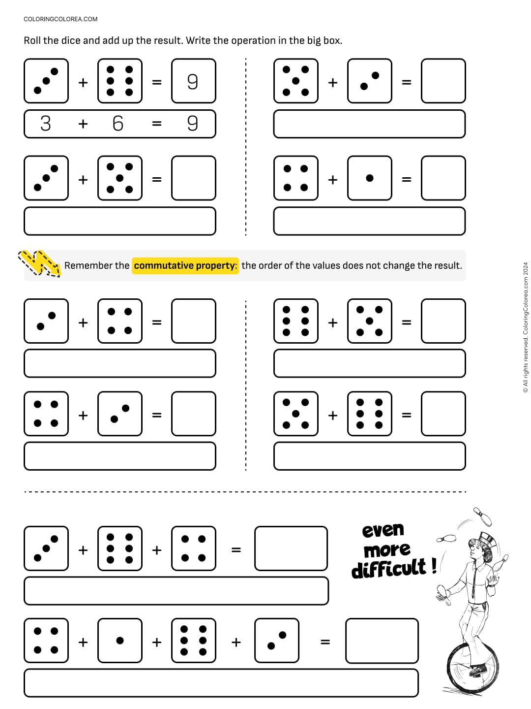 Maths exercise. Simple sums. The commutative property