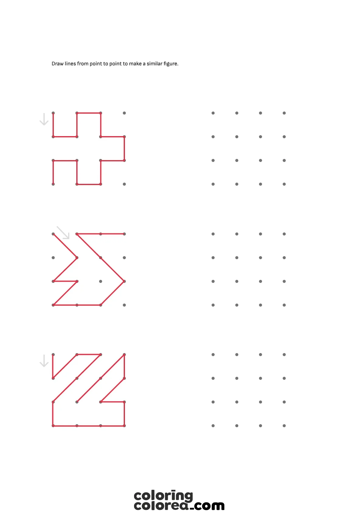 Graphomotor skills worksheet, join the dots, primary school stage