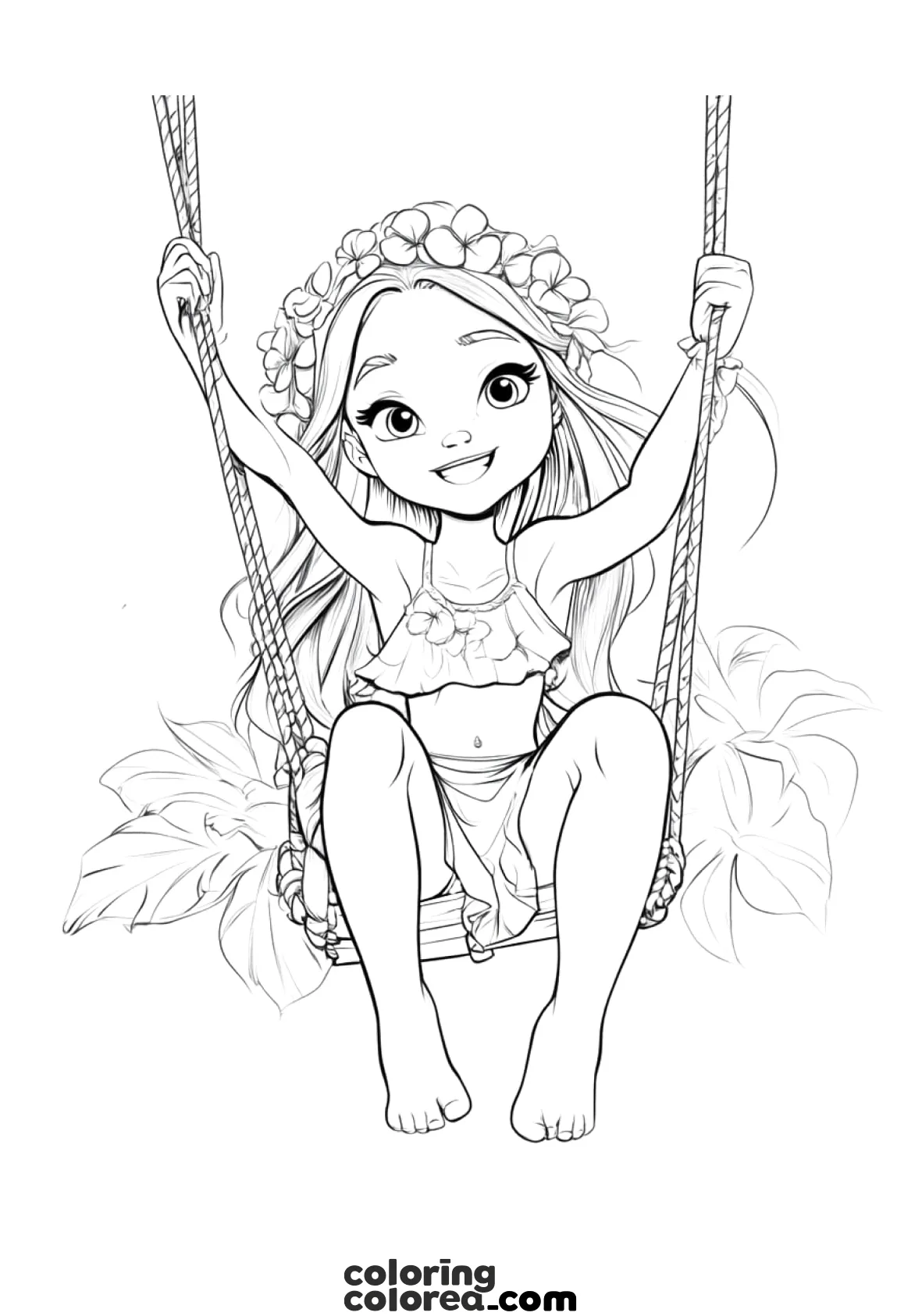 Colouring drawing of a Hawaiian girl like Vaiana or Lilo