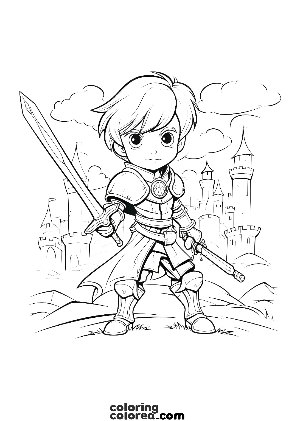 Colouring drawing of a medieval knight