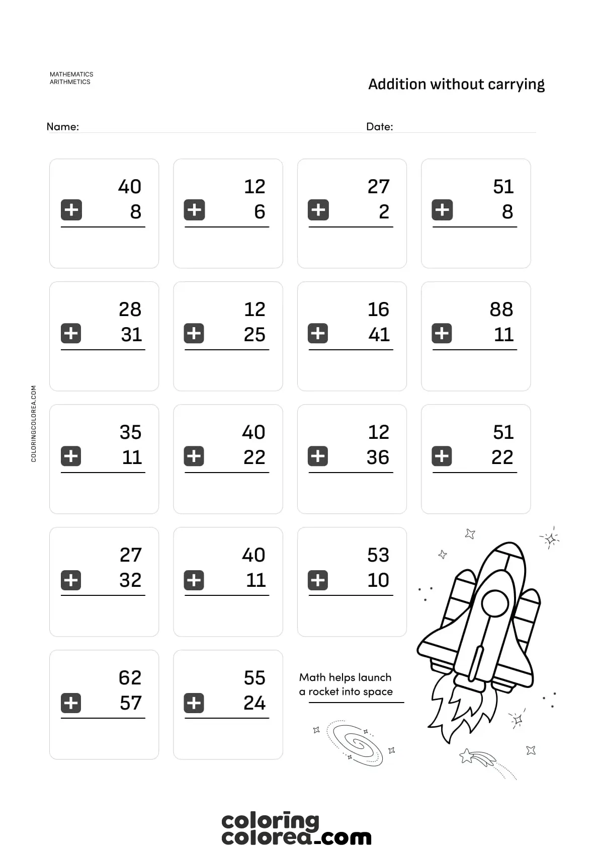 Math exercises: additions without carried ones for children from 6 to 8 years of age