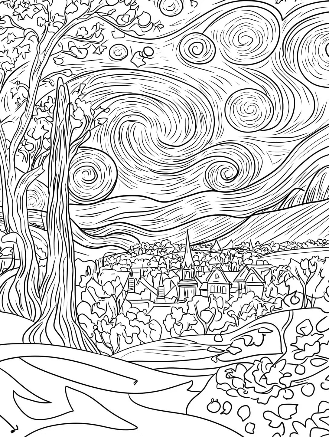 Colour in The Starry Night for free and learn more about Van Gogh