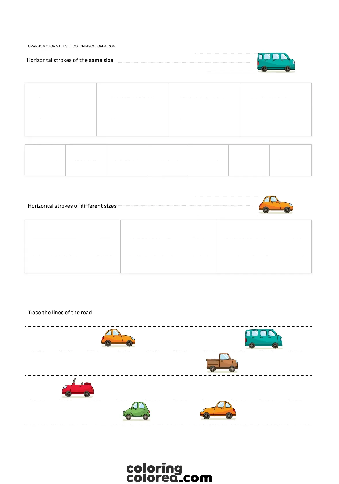 Free graphomotor skills educational resource: tracing straight lines