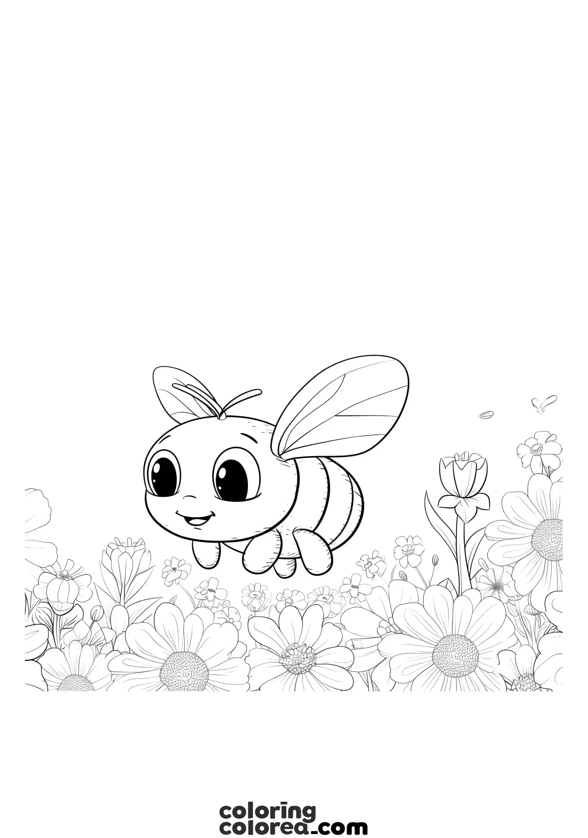 Dibujo para colorear de una abeja en el campo