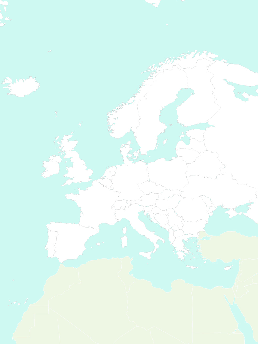 Political map of Europe with borders but without country names. Free resources