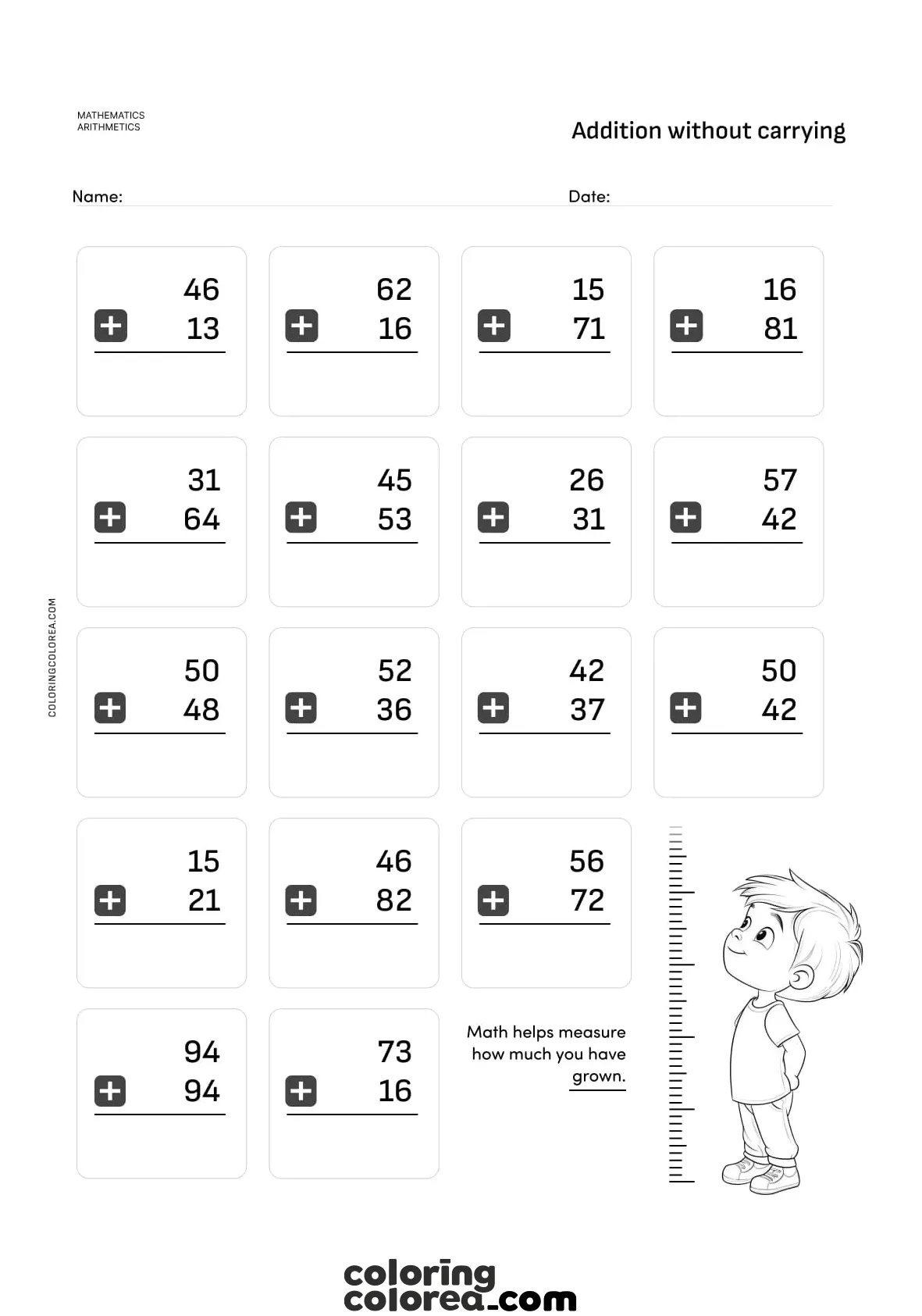 Free exercises of sums without carried ones. Maths educational resources for primary school children.