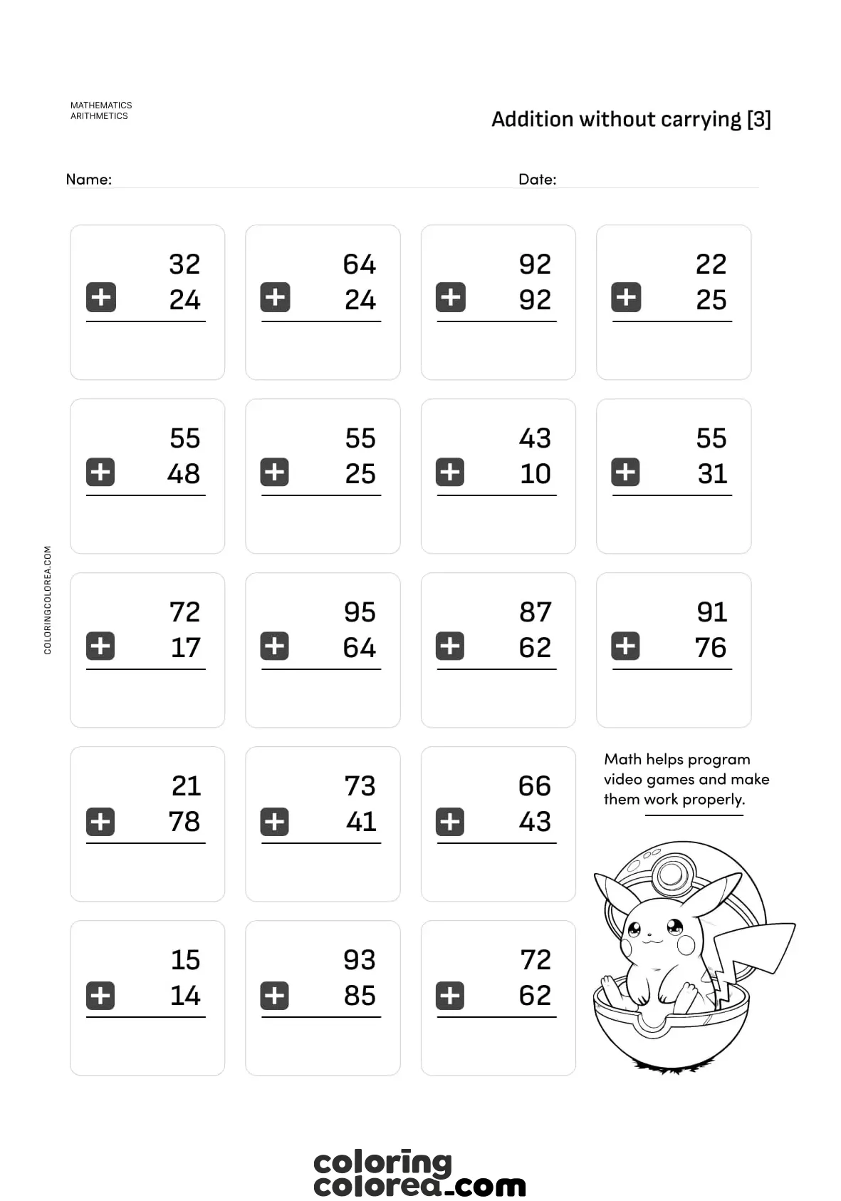 Worksheet for practising sums without leading sums