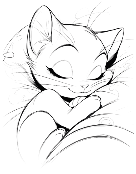 Free colouring picture of a sleeping kitten