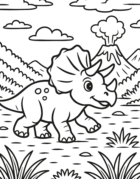 Colouring picture of a young triceratops dinosaur
