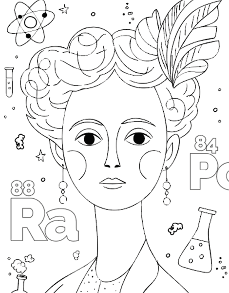 Colouring picture of scientist Marie Curie