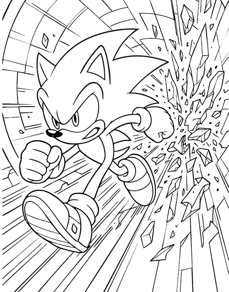 Colouring picture of Sonic the Hedgehog, the famous blue hedgehog from SEGA video games.