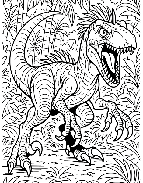 Colour in this amazing velociraptor dinosaur.
