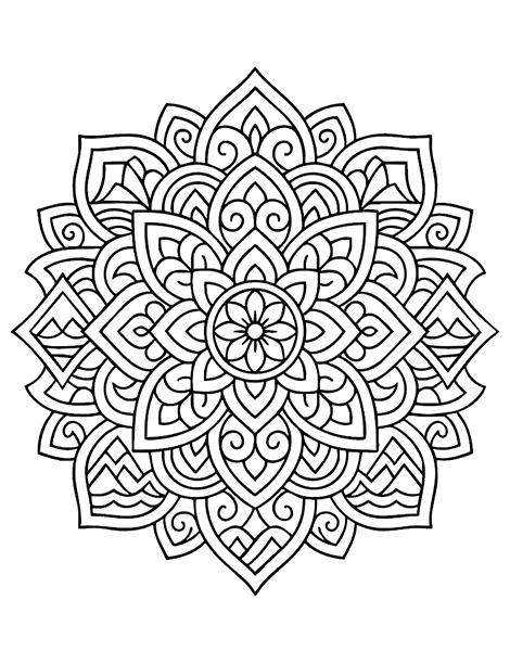 Dibujo para colorear  tipo Mandala: Floral - Simétrico de Nivel Medio