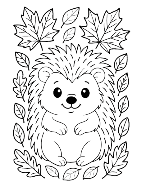 Dibujo para colorear de un divertido Erizo preparándose para el otoño
