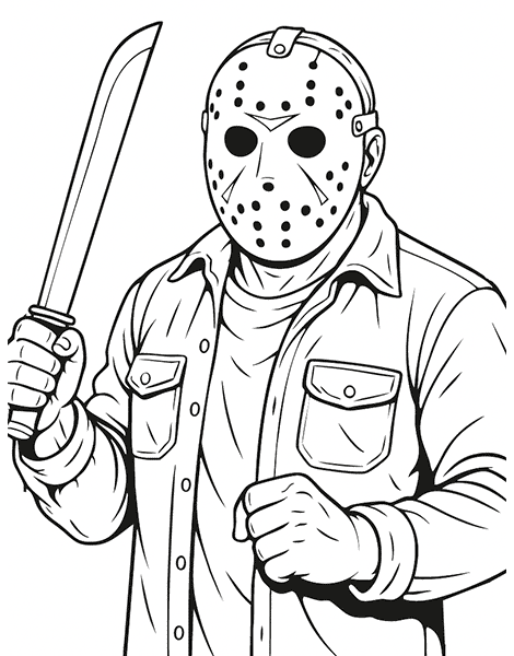 Dibujo para colorear del terrible asesino de Halloween Jason