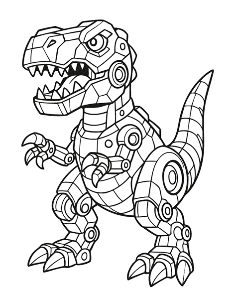 Colorea este increíble T-Rex Robot, un fabuloso dinosaurio mecánico