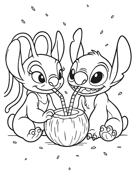 Color this magical drawing of Stich and Angel.